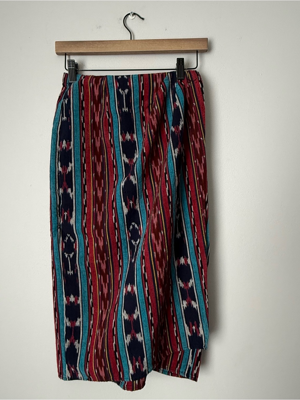 90s Vintage Striped Boho Midi Skirt in Burgundy and Teal